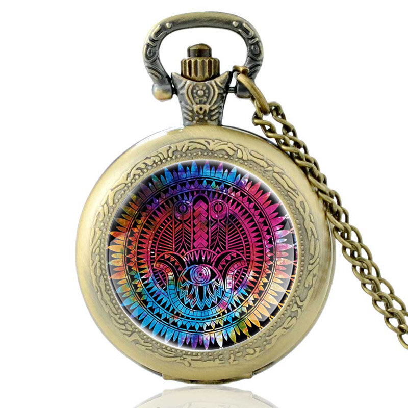 Relógio de bolso quartz clássico, vintage, mãos da sorte, preto, pingente, colar, jóias, presente, masculino, feminino