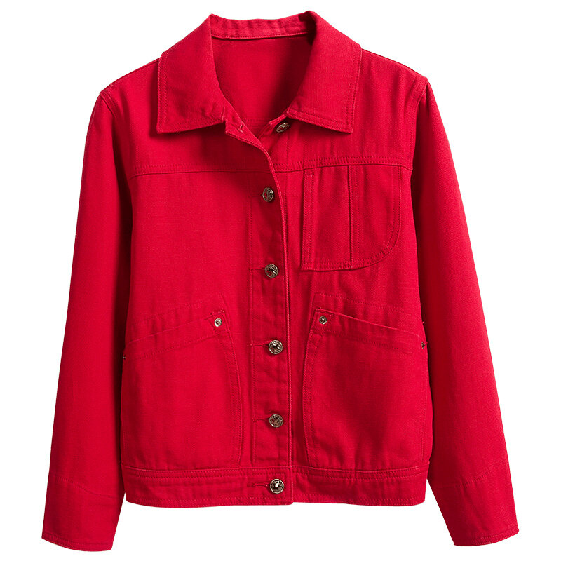 Red Denim Short Coat for Women 2021 Spring New Korean Style Loose Leisure All-Matching BF Harajuku Women's Jacket