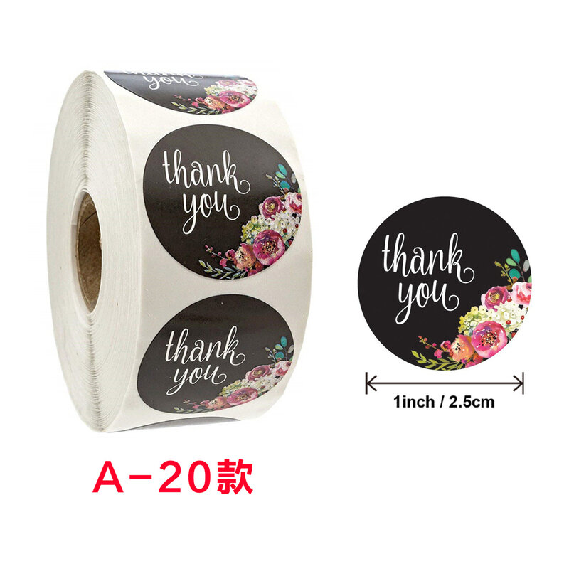 Круглые наклейки с цветочным рисунком «Thank You», черные бумажные клейкие этикетки с цветами для покупок, рулон 500 наклеек для магазина малого ...