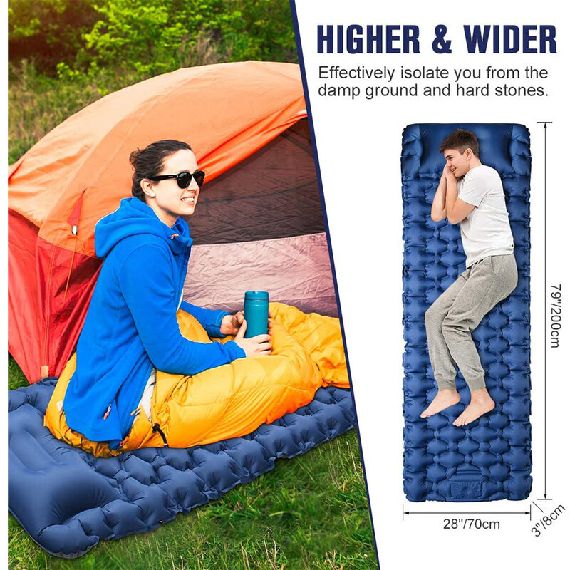 Colchón de aire inflable portátil para acampar, colchoneta para exteriores, cojín ultraligero, almohada para senderismo y senderismo