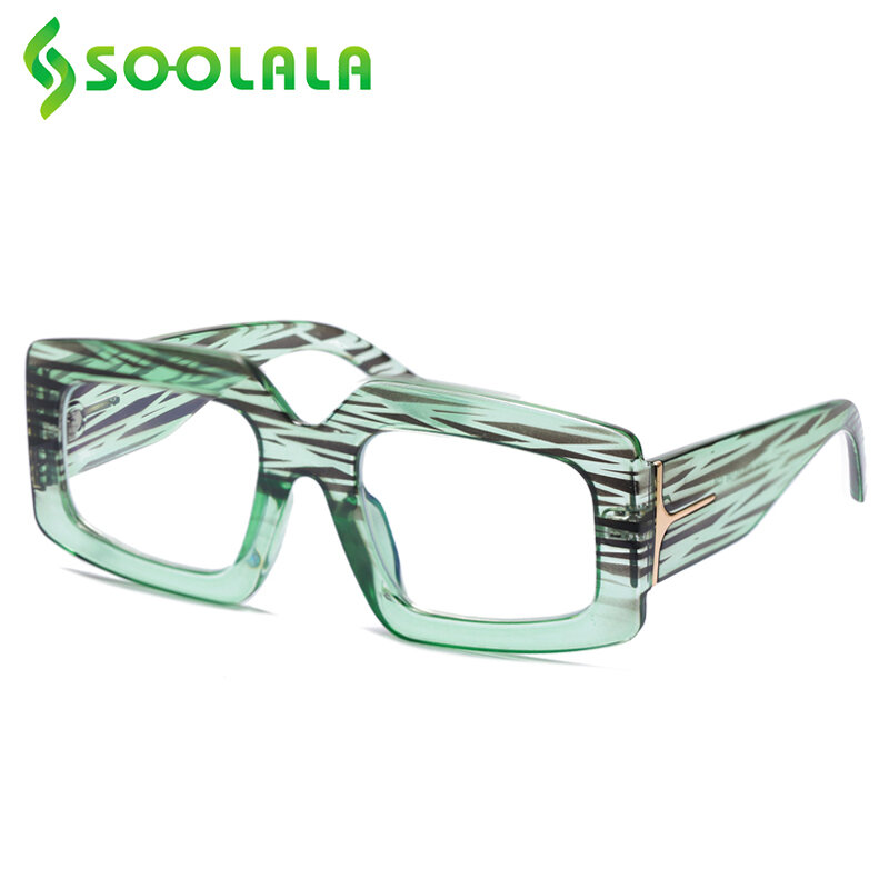 SOOLALA Rectangle Anti Blue Light Reading Glasses Women Full Frame Wide Arms Clear Lens Farsighted Reader Presbyopic Glasses