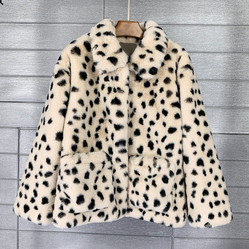Manteau en fausse fourrure léopard pour femmes, pardessus surdimensionné, vêtements d'extérieur pour filles, vestes pelucheuses en fausse fourrure de lapin, à la mode, hiver 2020