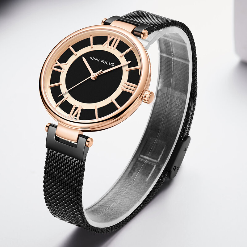 MINI FOCUS แฟชั่นนาฬิกาสำหรับผู้หญิงผู้หญิงสีโรสโกลด์นาฬิกายี่ห้อหรูหราสุภาพสตรีนาฬิกาคลาสสิก...