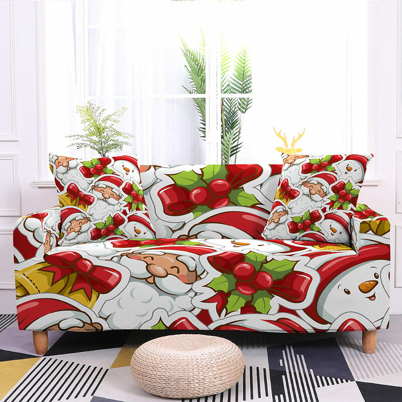 Kerst Sofa Hoes Elastische Sofa Cover Voor Woonkamer Sectionele Hoekbank Cover Kerstman Stretch Couch Cover 1-4 Seat