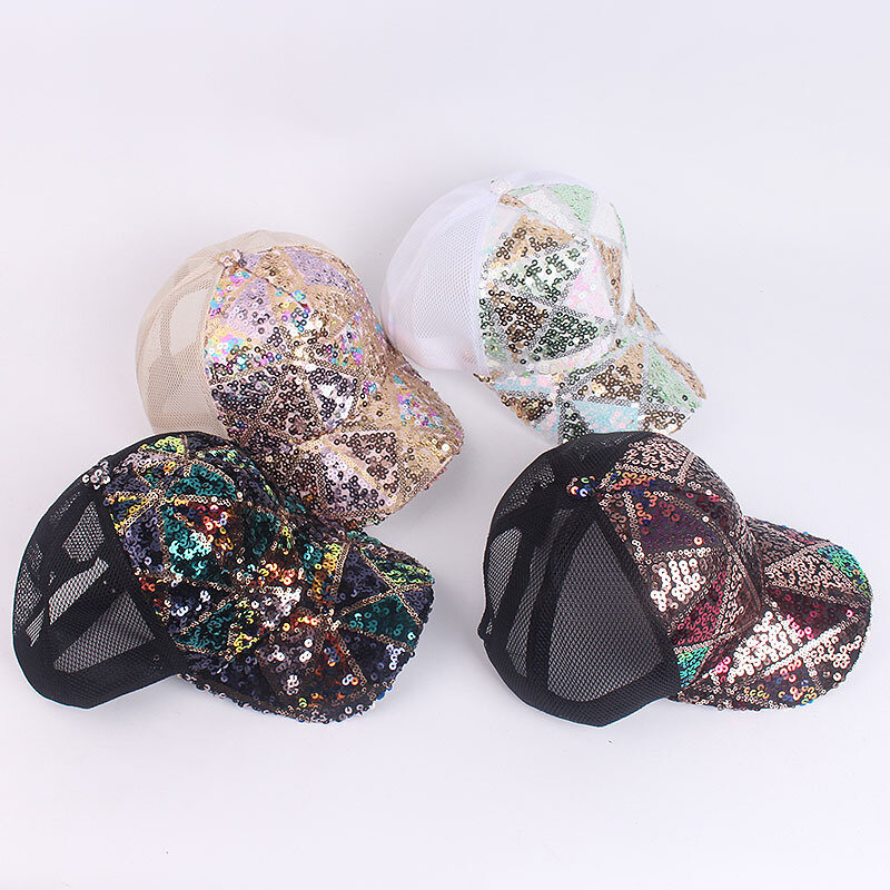 ฤดูร้อน Glitter เบสบอลหมวกแฟชั่นเลื่อมผู้หญิง Snapback หมวก Hip Hop กลางแจ้ง Breathable ตาข่ายหมวก Simple Sunshade Trucker หมวก