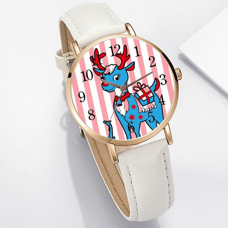 Nieuwe Meisje Roze Gestreepte Fawn Digitale Quartz Horloge Lederen Dames Horloge Christmas Gift