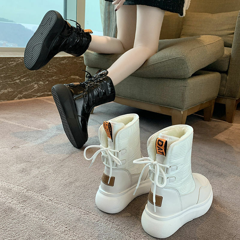2021 kobiet zima Mew zagęścić Plus aksamitne wodoodporne antypoślizgowe ciepłe białe buty śniegowe kobiece platformy Casual wysoka bluzka bawełniana buty