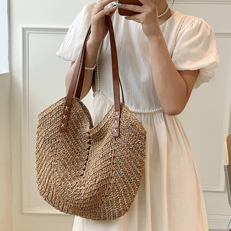 Nowa letnia moda ręcznie tkane damskie torby na ramię o dużej pojemności słomiane torebki na plażę torba podróżna kobiece torby na zakupy