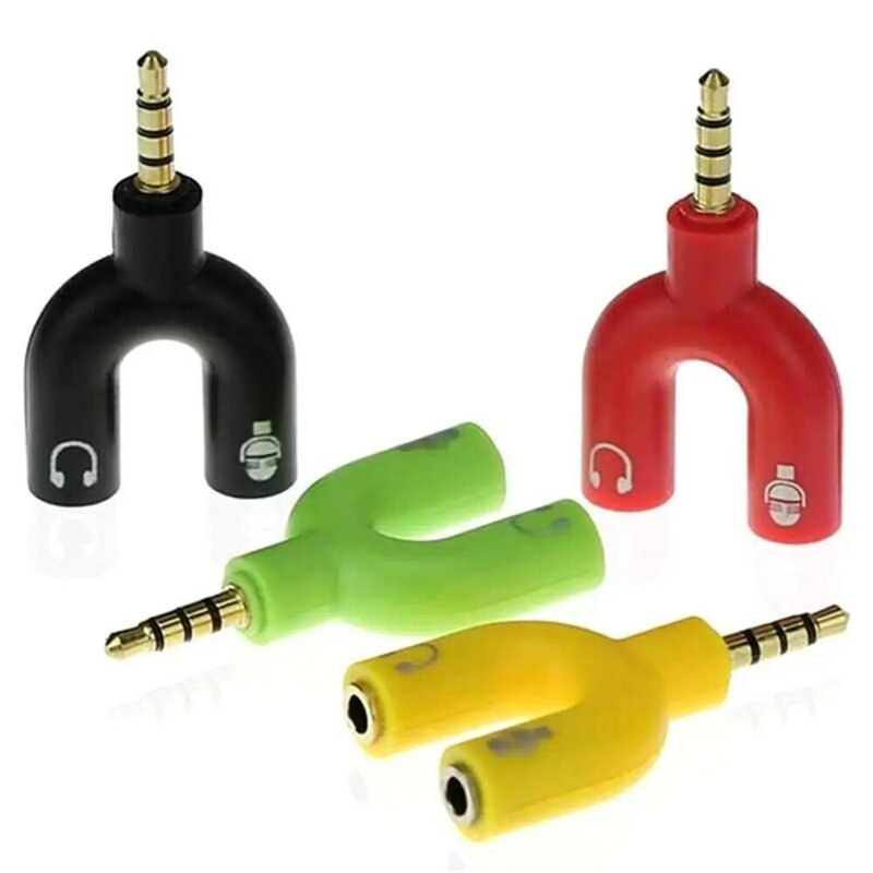 1PC U Type Adapter Dual 3.5 MM Headphone Plug Audio Cables Splitter Microphone 2 in 1 Swivel Connector Jack Plug Adapter