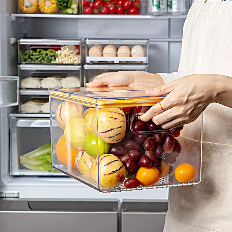2สีตู้เย็นอาหารฝาปิดกล่องเก็บผลไม้และผักกล่องพลิกสดสำหรับตู้เย็นตู้