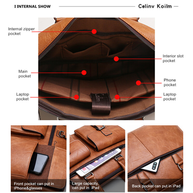 Celinv Koilm Men Business Bag For 13'3 inch Laptop Briefcase Bags Set Handbags High Quality Leather Office Bags Totes Male