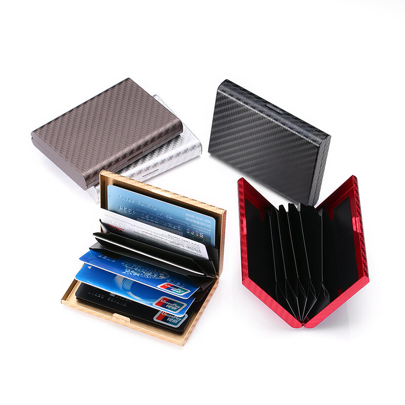 Caixa de armazenamento de cartão de crédito rfid degaussing cartão de capa caixa de metal pacote de cartão de proteção nfc anti-roubo escova cartão de banco capa