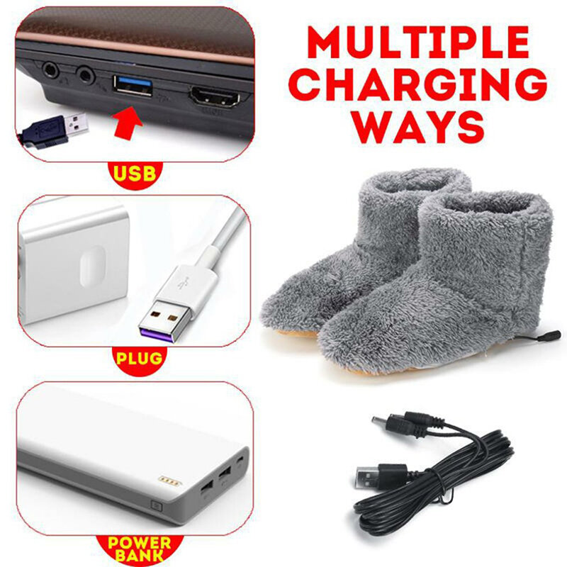 Scarpe per piedi riscaldatore USB invernali pantofole elettriche calde in peluche piedi scarpe elettriche lavabili riscaldate solette riscaldanti