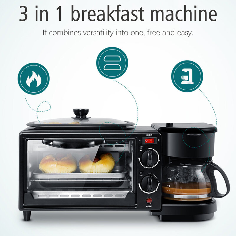 فرن كهربائي 3 في 1 الإفطار ماكينة متعددة الوظائف بالتنقيط صانع القهوة المنزلية الخبز البيتزا مقلاة محمصة Sonifer