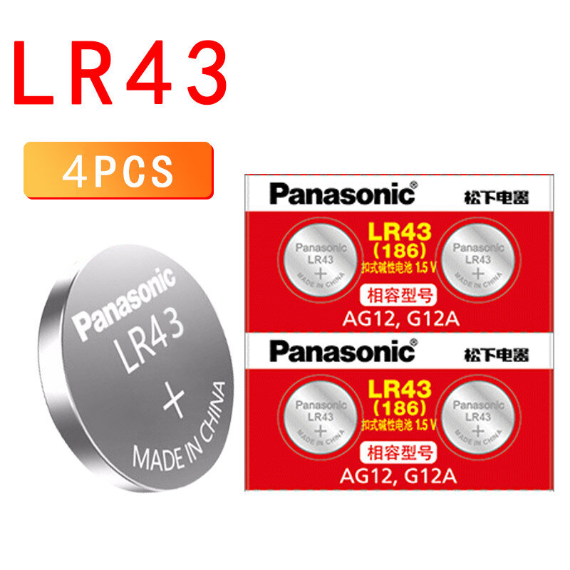 파나소닉 오리지널 LR43 186 1.5V 알카라인 배터리 AG12 G12A 버튼 셀 배터리 0% Hg 계산기 원격 제어