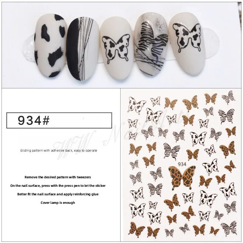 10 pçs 3d leopardo borboleta impressão arte do prego adesivos estilo boho marrom borboleta padrão decalques do prego adesivo manicure decalque