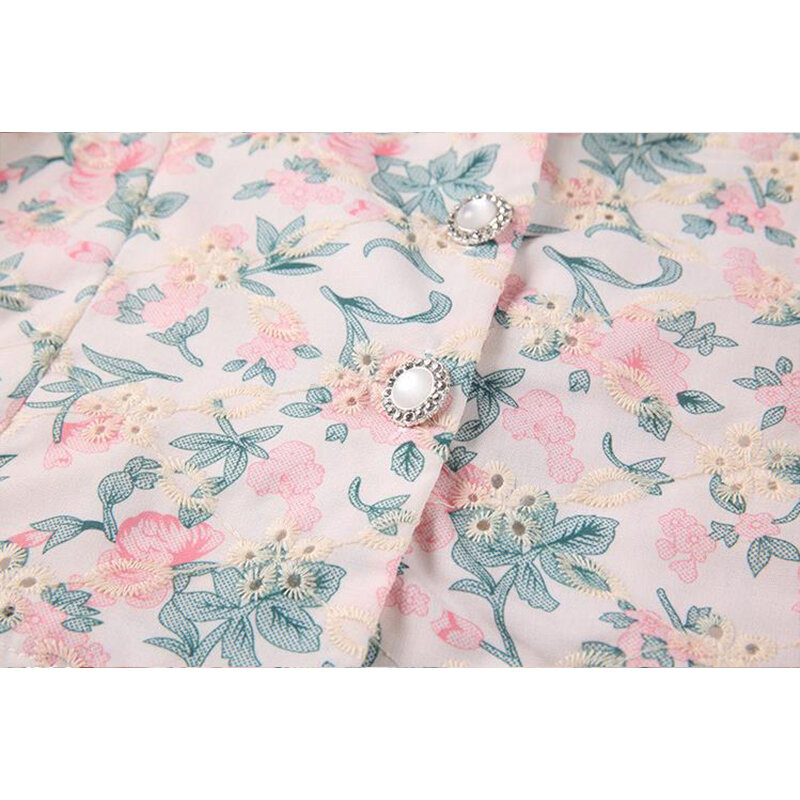 Elegante doce estilo francês rosa com decote em v blusa selvagem feminina verão 2021 moda casual impressão lapela puff manga camisa feminina topos