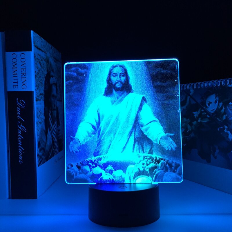 Статуя Иисуса на день рождения, светильник, красочный декор для спальни, манга светодиодный ная лампа для религии, христианство, подарок на ...