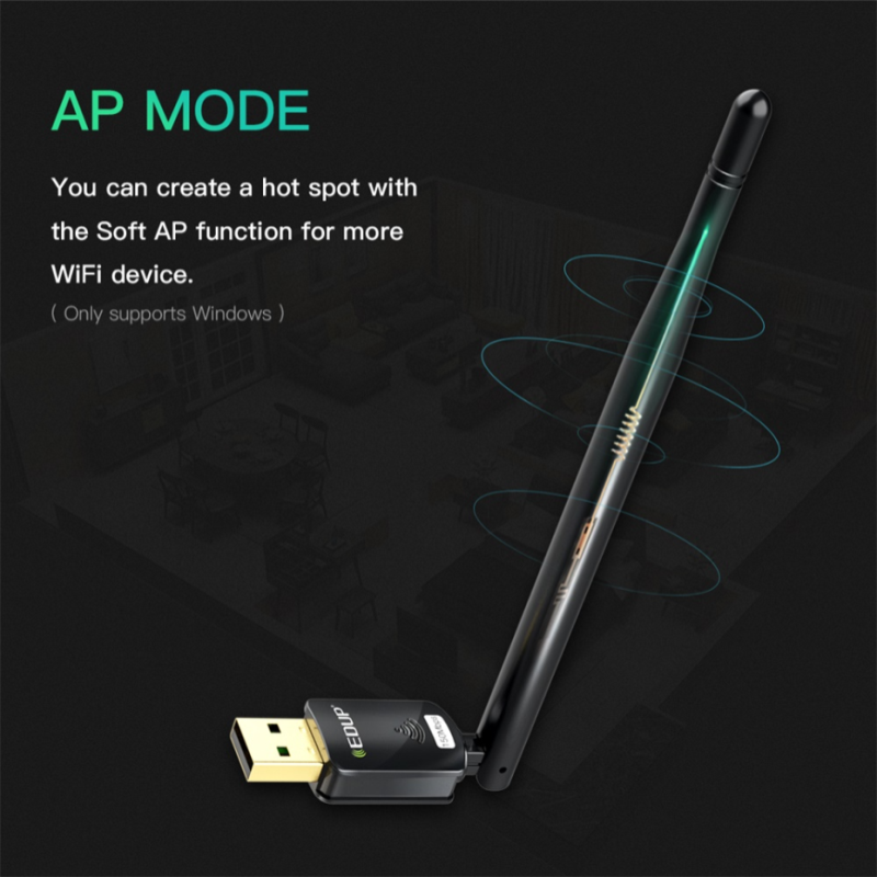 Eding – adaptateur WiFi USB 150Mbps, antenne 6dbi à Gain élevé, puce 802.11n MT7601, carte de réception réseau sans fil longue Distance pour PC