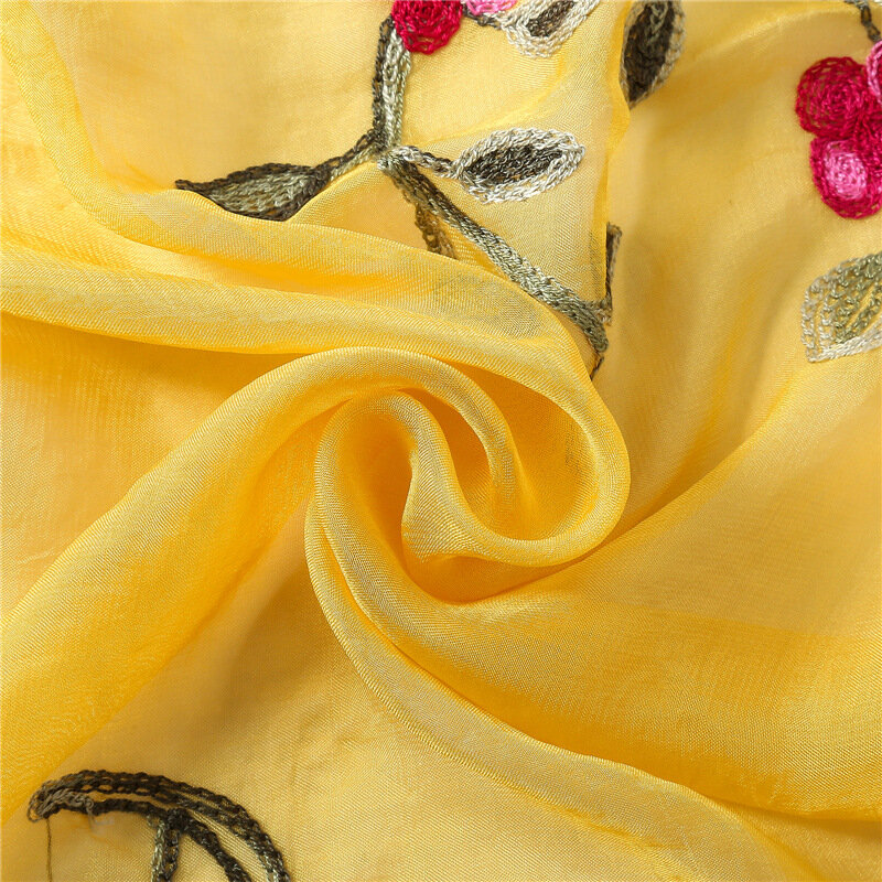 Silk Floral Embroidery Hijab Scarf Women Elegant Flower Head Shawls Wraps Foulard Pashmina Solid Lady Neck Scarves Headband 2021