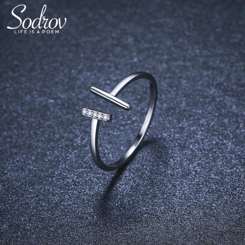 Sodrov Silver 925 Jewelry For Women Sterling Silver Korean Version Double T Zirocn Ring Open Ring Adjustable Ring Silver Ring