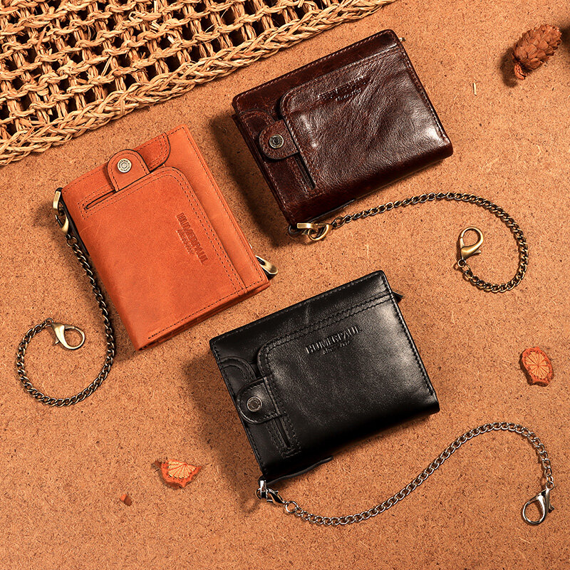 KAVIS-محفظة رجالية من الجلد الطبيعي Rfid ، محفظة كلاسيكية ، حامل بطاقات صغير