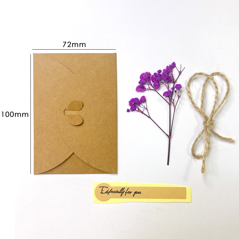 Cartão de papel de visita com flores secas, convite de mensagem e presente, papel de papelaria, vintage