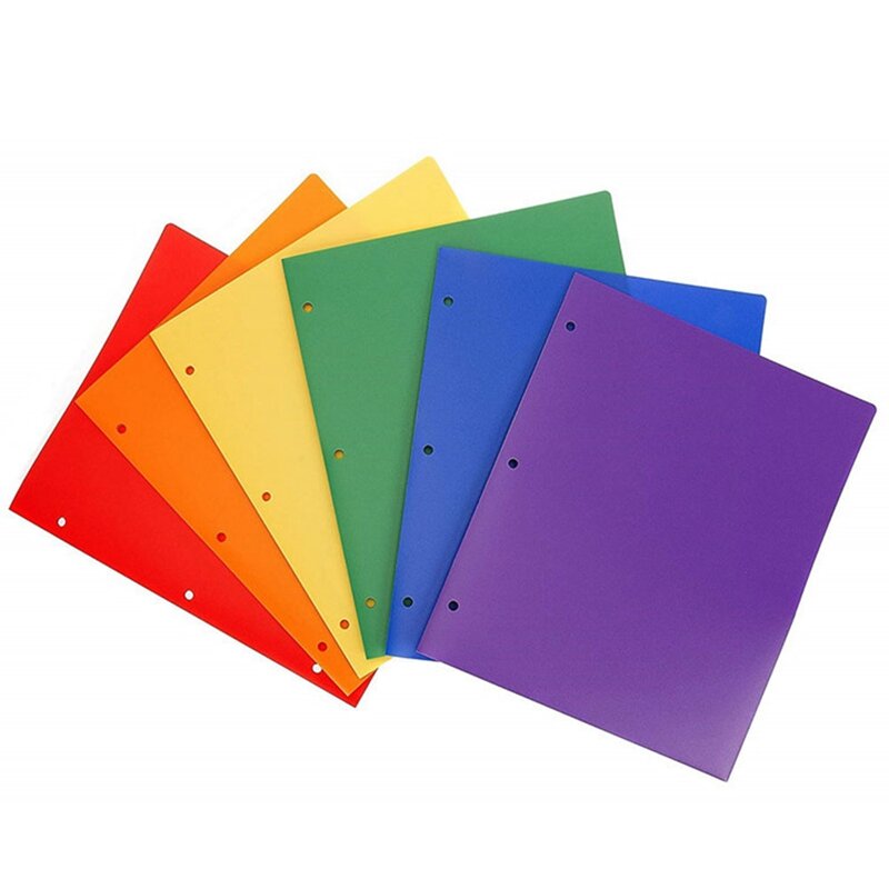 12-Piece Heavy-Duty Plastic Double-Pocket Folder, Pocket Binder, 3-Hole Perforated Folder, Binder