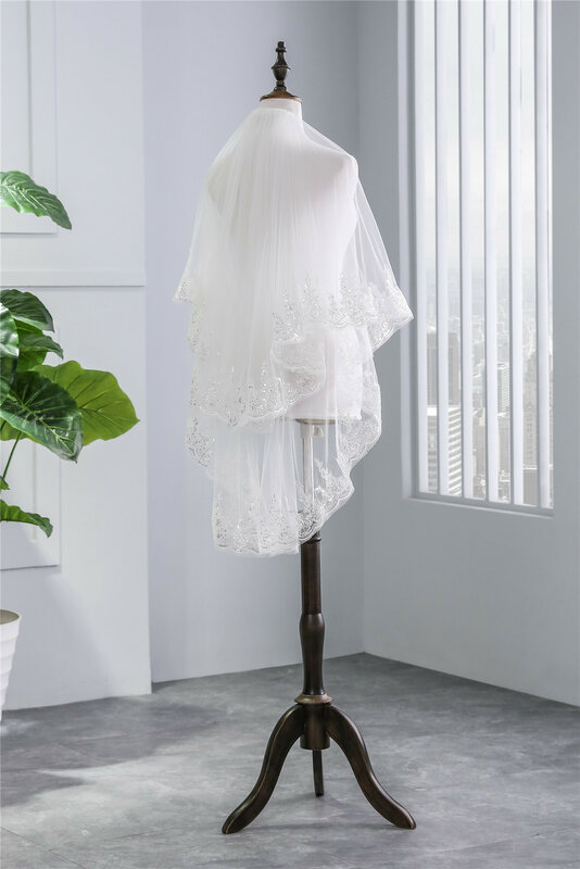 NUZK – voile de mariée en Tulle blanc ivoire Simple, avec paillettes, bord en dentelle perlée, accessoires pour fête de mariage