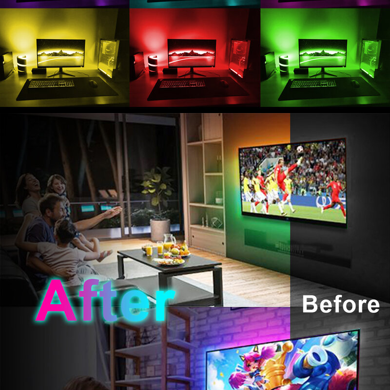 Lampu Strip LED USB Bluetooth 5050 Lampu LED SMD RGB Pita Lampu LED Tahan Air Fleksibel Pita Dioda Desktop TV RGB