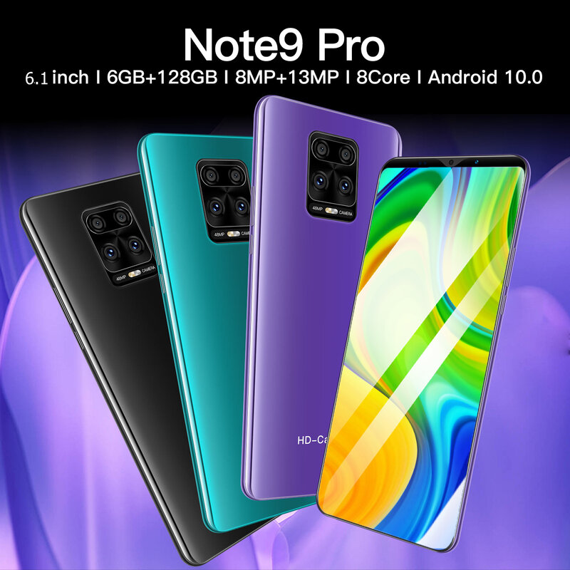 Note 9 Pro Ponsel Layar Penuh Tidak Terkunci untuk Dijual Ponsel Pintar 128Gb 6Gb Ponsel 5G Android 10 Telepon 6.1 Inci HD