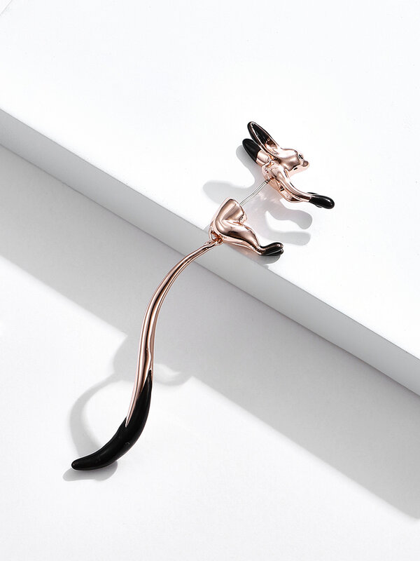 ZEMIOR Drop Earrings For Women Cute Little Fox Rose Gold Color Earrings Black Enamel Animal Hyperbole Tai Fashion Jewelry Best