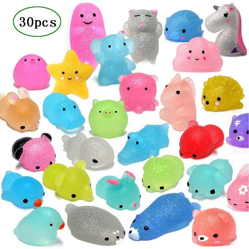 RCtown 30Pcs Mochi Squishy Toys Glitter Mini Animal Shaped Squishies Toys Party Favors for Kids Stress Relief Toys Xmas Gifts