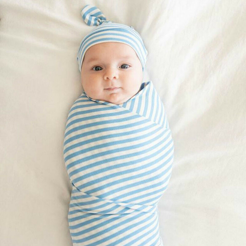 2 pçs newborn fotografia cobertores recém-nascidos do bebê infantil meninos meninas macio dormir cobertor envoltório conjunto + listrado swaddle hat