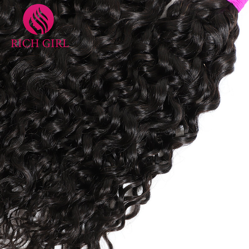 Richgirl Paket Rambut Manusia Gelombang Air 30 34 36 38 40 Inci Ekstensi Rambut Remy Brasil 1/3/4 Buah Obral untuk WANITA HITAM