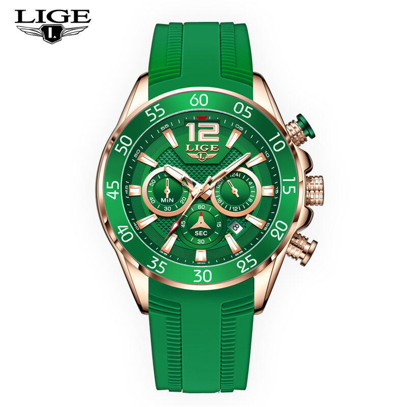 นาฬิกาแฟชั่นผู้ชายใหม่กีฬานาฬิกา Chronograph กันน้ำสำหรับชายแบรนด์หรู LIGE นาฬิกาข้อมือควอตซ์ Relogio ...