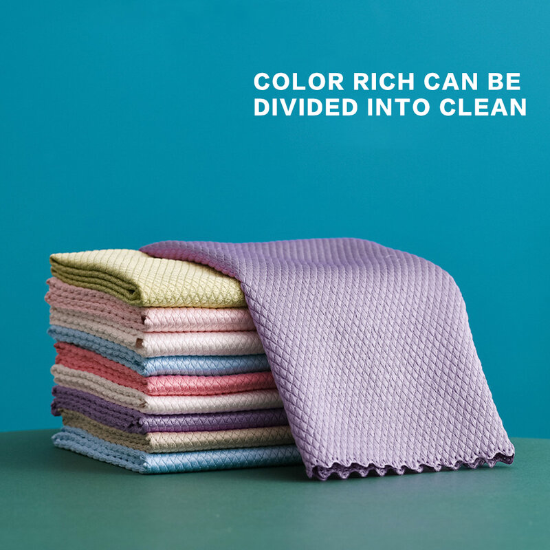 5/10 pçs panos de limpeza de microfibra trapos cozinha toalha de prato absorvente limpeza trapos de limpeza do agregado familiar pano de limpeza acessórios de cozinha