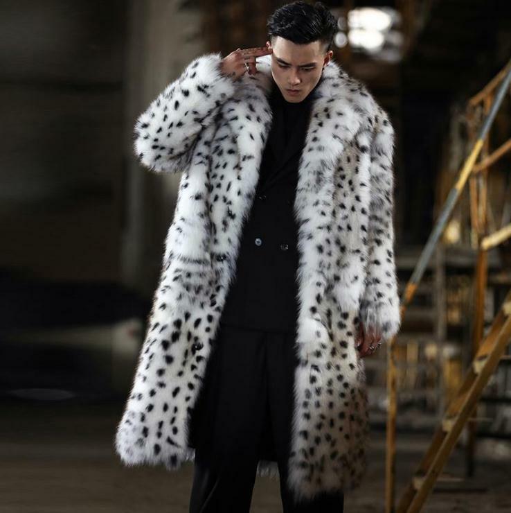 Abrigo con estampado de leopardo para hombre, prendas de vestir gruesas y largas de imitación de piel, colores mezclados, Tops cálidos de piel Artificial, invierno, K1553