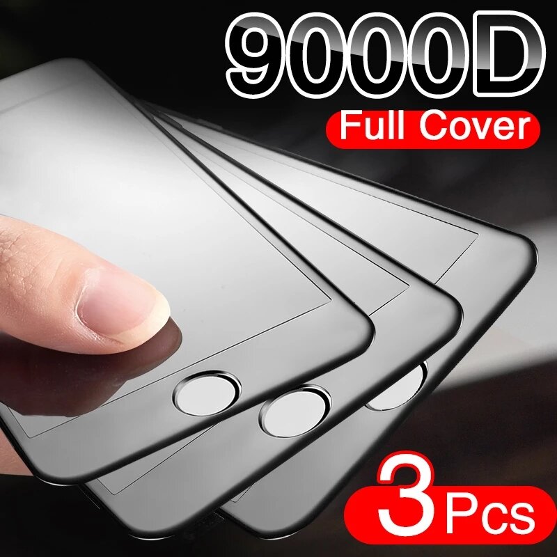 Protector de pantalla de vidrio templado para iPhone, película de protección de borde suave curvado completo 9000D para iPhone SE 2020, 6, 6S Plus, 7, 8 PLUS