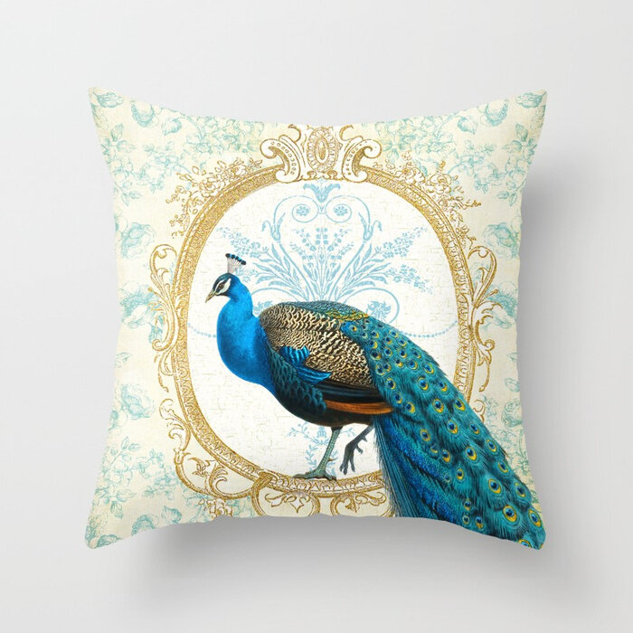 Pavão azul padrão lance travesseiro caso pavão olhos azul geometria coxim capas para casa sofá cadeira fronhas decorativas