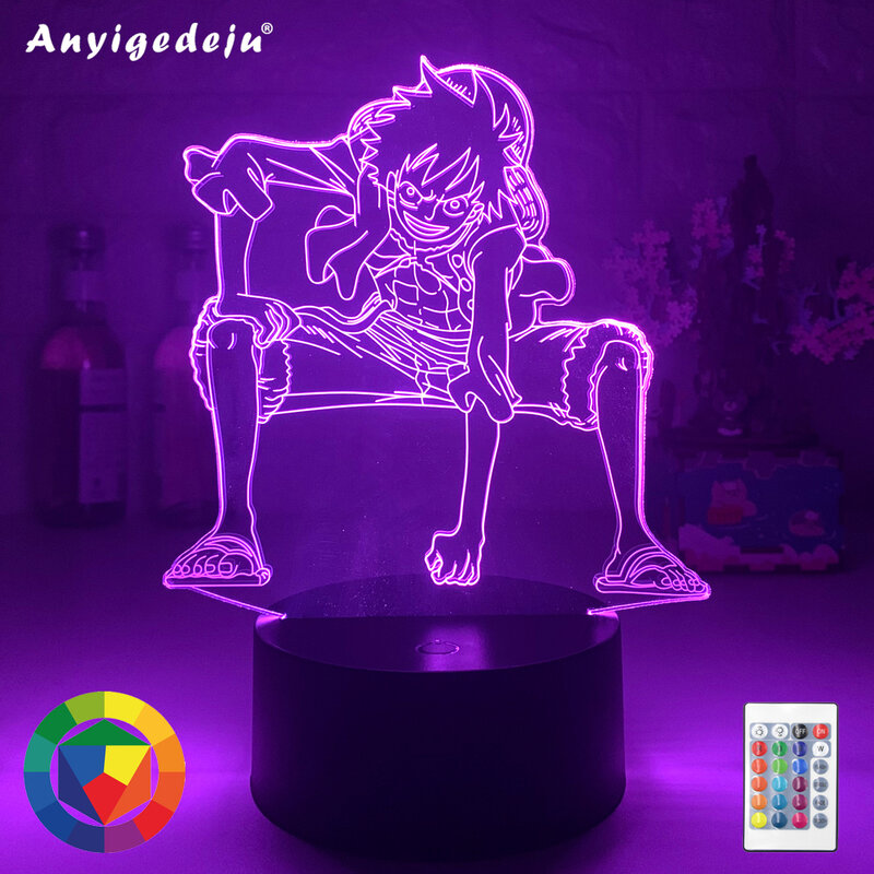 Lampada 3D Anime One Piece Luffy Figure lampade da tavolo USB cambia colore luminaria bambino che dorme LED luce notturna ragazzo regali di compleanno