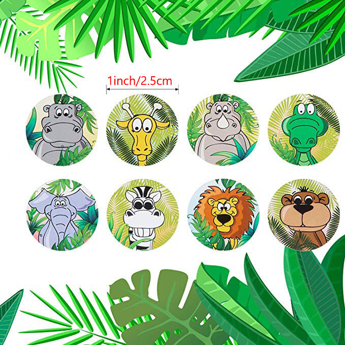 Pegatinas de dibujos animados de animales del Zoo para niños, pegatina de juguetes clásicos de la escuela, pegatina de recompensa, 8 diseños, 500 Uds. Por rollo