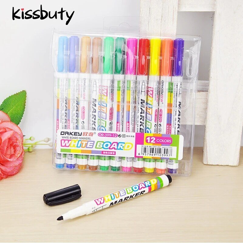 12 색 화이트 보드 마커 펜 액체 분필 지울 수있는 유리 도자기 어린이 쓰기 메이커 펜, 사무실 학교 용품 문구
