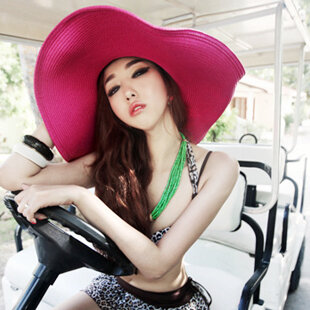 여성용 여름 밀짚 와이드 한국 빅 브림 자외선 차단 비치 모자