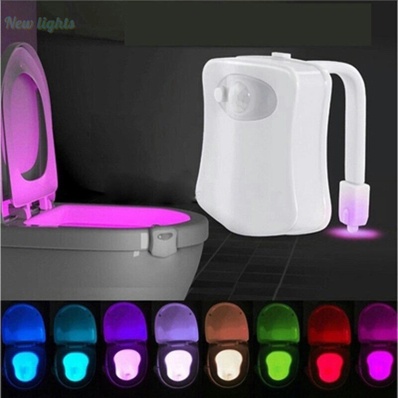 Luz LED con Sensor de movimiento para inodoro de niños, lámpara nocturna suave y elegante con retroiluminación, para asiento de inodoro y WC, 8 colores