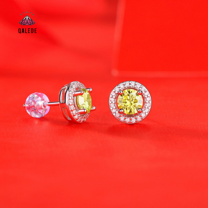 QALEDE orecchini da donna S925 orecchini in argento Moissanite orecchini a bottone da donna con diamanti gialli di fascia alta regalo di festa