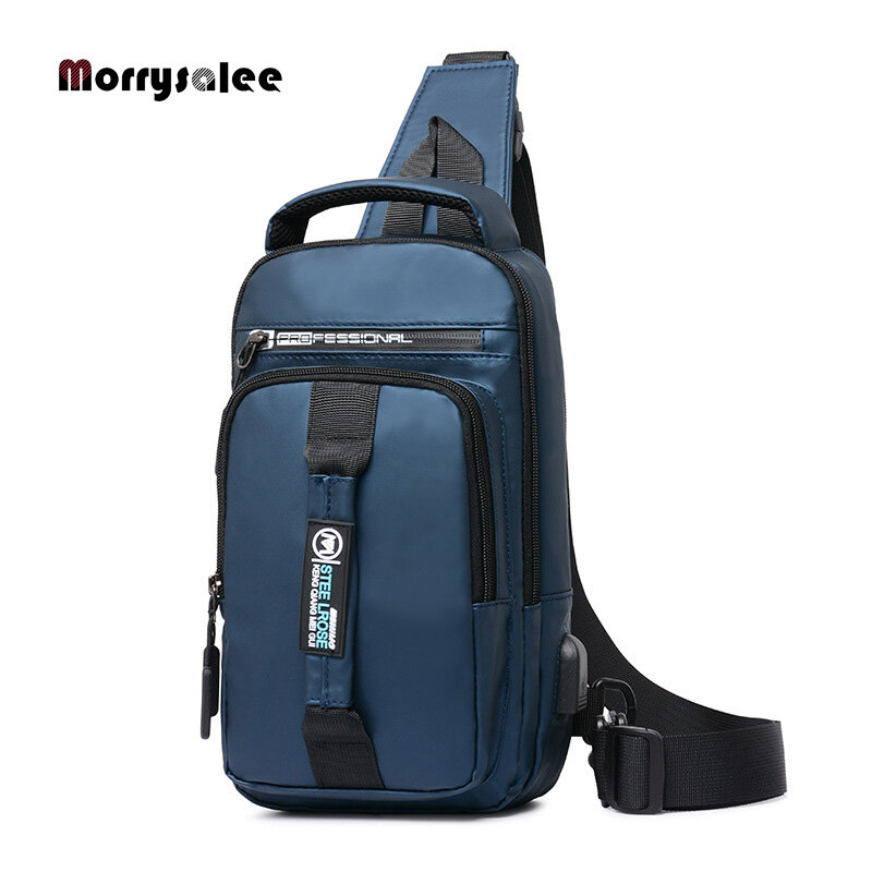 CrossbodyBags Men USBCharging ChestPack Short Trip Messengers Chest Bag Waterproof LargeCapacity Shoulder Bag Male 2022New