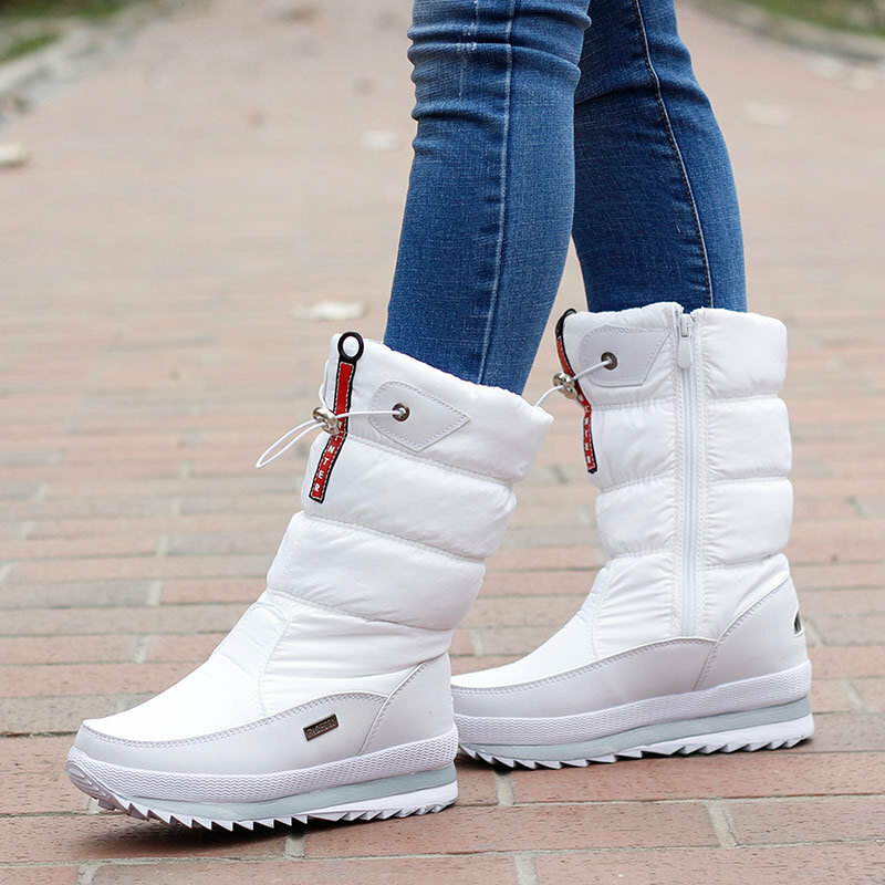 Botas de nieve cálidas para mujer, zapatos de felpa gruesa, impermeables, antideslizantes, de media caña, Invierno
