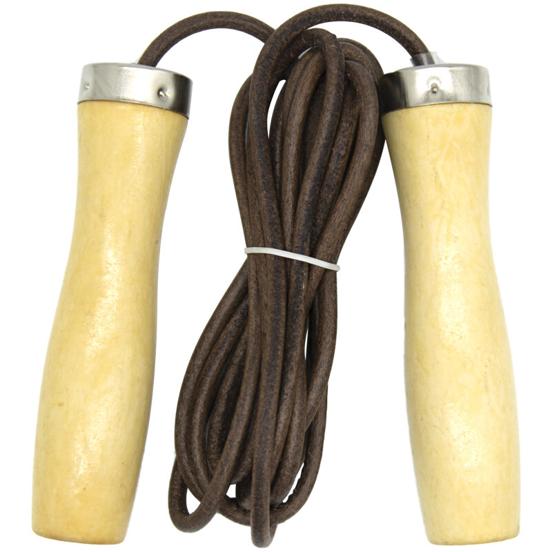 232gram 5.5mm diameter leather cowhide rope cord Wood handle with ball bearing leather jump skip rope JR053B