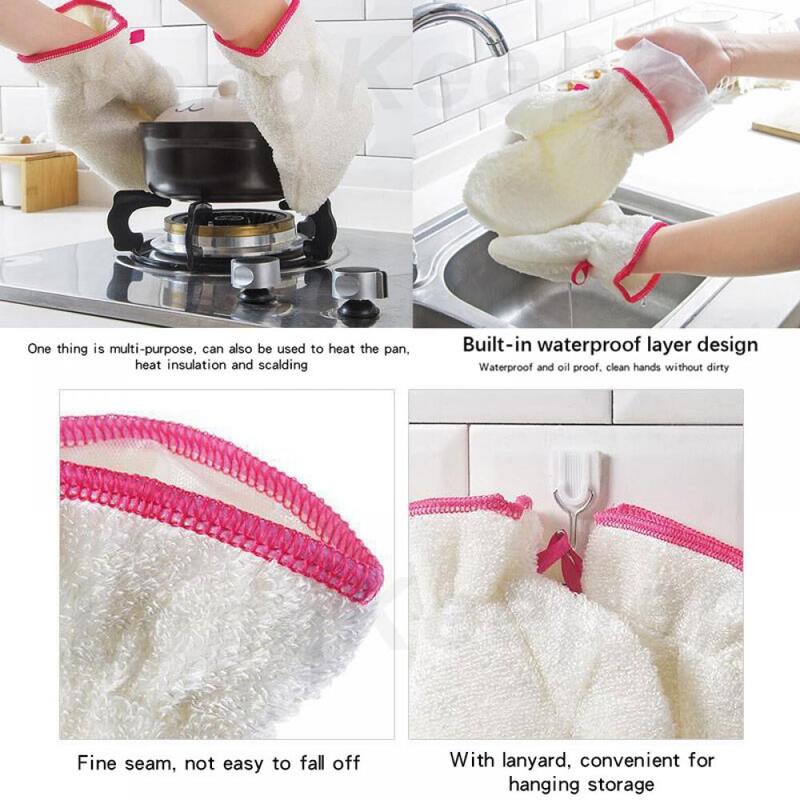 Waterproof Dish Washing Gloves Bamboo Fiber Dishwashing Gloves Anti-oil Household Cleaning Rag Glove Kitchen Supplies Tool